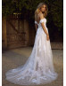 Off Shoulder Ivory Lace Tulle Wedding Dress With Champagne Lining